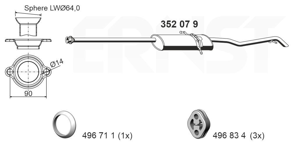 ERNST Πίσω σιλανσιέ 352079 Τελικό εξάτμισης ERNST Mercedes-Benz B-class 352079