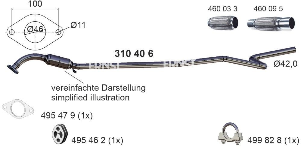 ERNST Izplūdes caurule 310406 ERNST 310406 Izplūdes caurules VW EOS cena