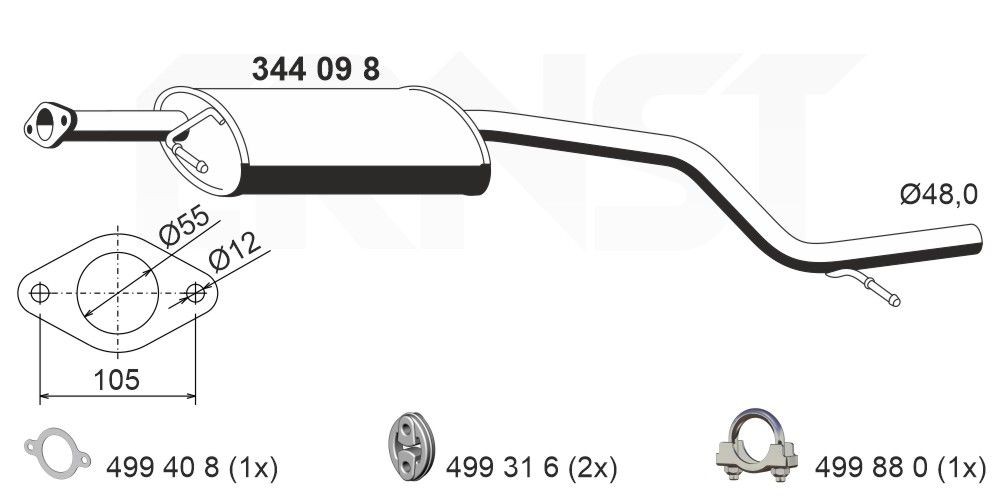 ERNST Keskiäänenvaimentaja 344098 344098 ERNST Keskimmäinen äänenvaimennin Ford TRANSIT CUSTOM hinta