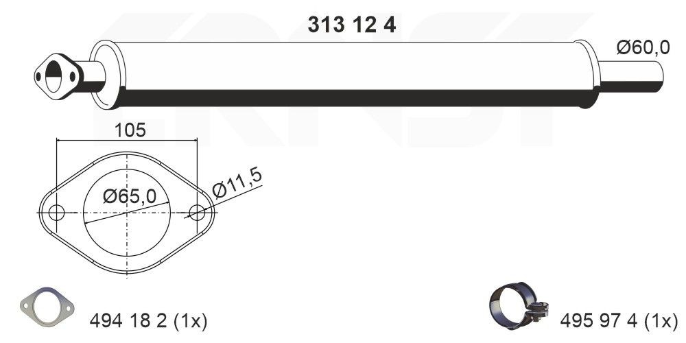 ERNST Izplūdes gāzu priekšslāpētājs 313124 ERNST 313124 Izplūdes gāzu priekšslāpētājs Volvo C30 533 lēti