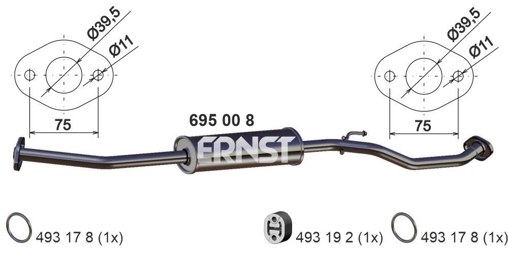 ERNST Midtre lydpotte 695008 Midtre lyddemper Nissan K12 695008 ERNST