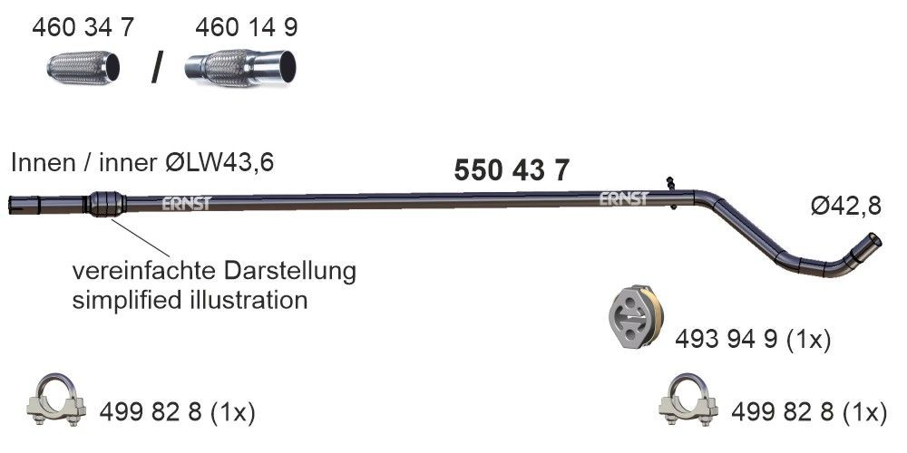 ERNST Tubo gas scarico 550437 550437 Tubo gas scarico ERNST FIAT UNO costo