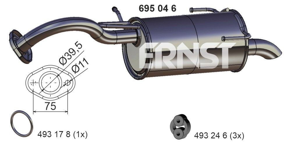 ERNST Bakre ljuddämpare 695046 695046 ERNST ljuddämpare NISSAN MICRA