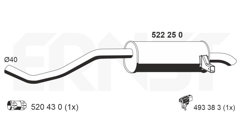 Bagpotte ERNST 522250 ERNST 522250: Udstødning bagpotte Renault MODUS 2006