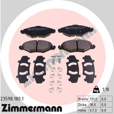 ZIMMERMANN Pastilhas de travão 23598.180.1 Pastilha ZIMMERMANN BERLINGO 23598.180.1 baratos