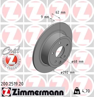 ZIMMERMANN Bremseskive 200.2519.20 Sports bremseskiver ZIMMERMANN LEAF 200.2519.20 billig