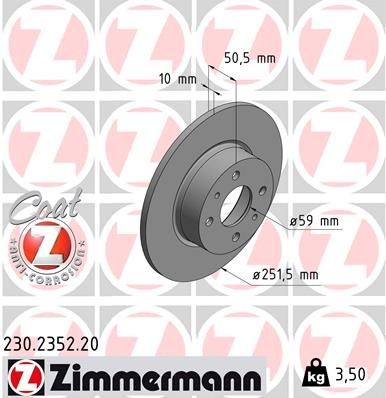 ZIMMERMANN Brake disc 230.2352.20 price Fiat 186 Brake disc set 230.2352.20 ZIMMERMANN