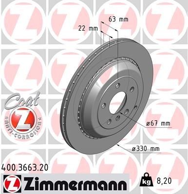 Bromsskiva ZIMMERMANN 400.3663.20 ZIMMERMANN COAT Z 400.3663.20: Bromsskiva Mercedes R-klass 2008