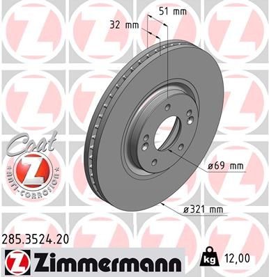 ZIMMERMANN Bremseskive 285.3524.20 285.3524.20 COAT Z Sportsbremseskiver HYUNDAI i40 ZIMMERMANN