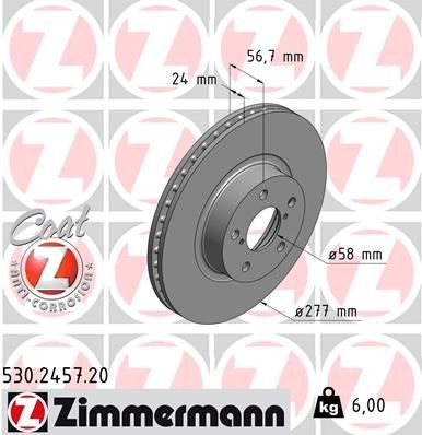 ZIMMERMANN Bremseskive 530.2457.20 530.2457.20 COAT Z Sportsbremseskiver SUBARU WRX ZIMMERMANN