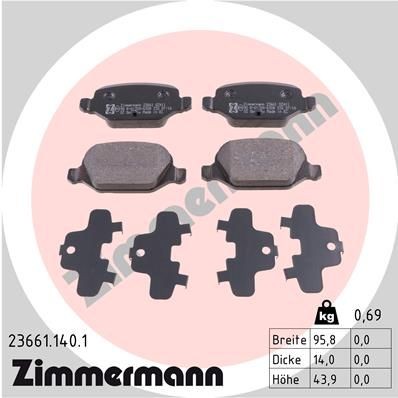 ZIMMERMANN Bremseklodser 23661.140.1 Klodser ZIMMERMANN Fiat QUBO 23661.140.1