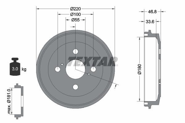TEXTAR Bremsetrommel 94036400 94036400 Bremsetrommel TOYOTA COROLLA TEXTAR