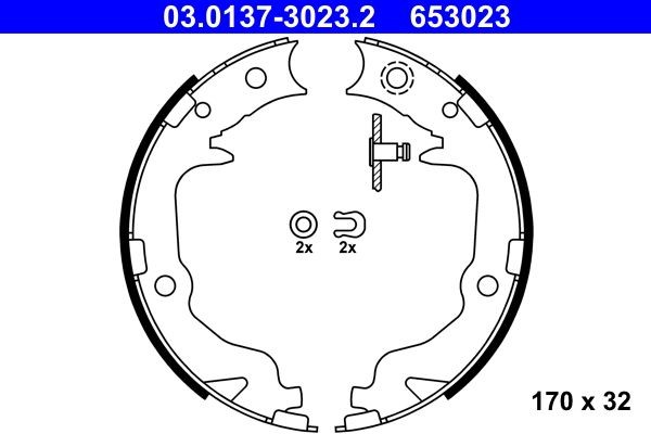 Jogo de maxilas de travão, travão de estacionamento ATE 03.0137-3023.2 ATE 03.0137-3023.2: Jogo de maxilas de travão de estacionamento Citroen C4 2009