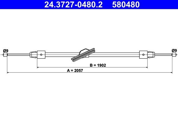 ATE Tautrekk, håndbremse 24.3727-0480.2 ATE 24.3727-0480.2 Bremsewire Mercedes Benz X204 billige