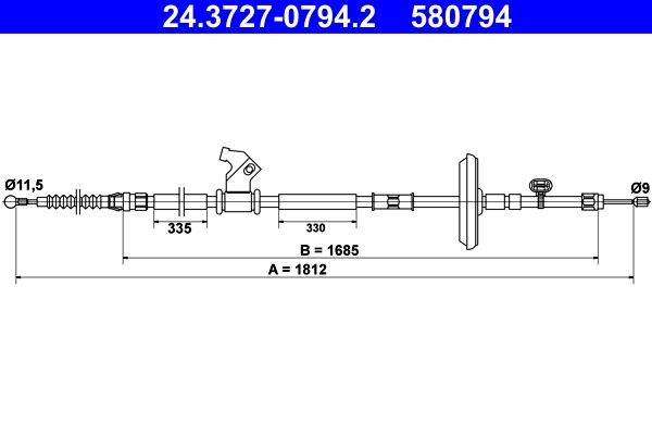 ATE Ντίζα, φρένο ακινητοποίησης 24.3727-0794.2 24.3727-0794.2 Χειρόφρενο OPEL INSIGNIA ATE