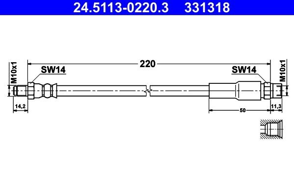 ATE Flexible de frein 24.5113-0220.3 ATE 24.5113-0220.3 Flexible de frein Audi 100 C4 pas cher