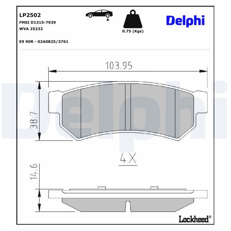 Plaquettes de frein DELPHI LP2502 DELPHI LP2502: Plaquettes de frein Chevy LACETTI 2025