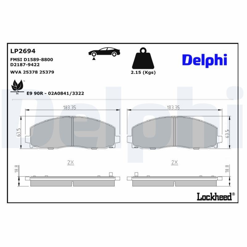 DELPHI Pastilhas de travão LP2694 DELPHI LP2694 Pastilhas de freio Freemont (345) originais preço