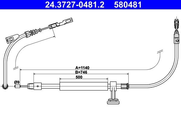 Handremkabel ATE 24.3727-0481.2 ATE 24.3727-0481.2 Remkabel MERCEDES-BENZ GLK 2008