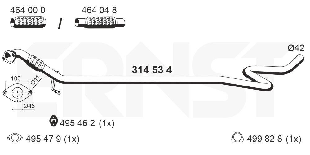 Avgasrör ERNST 314534 ERNST 314534 Avgasrör FORD FIESTA 2019