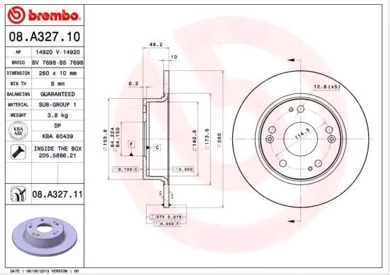 Δισκόπλακα BREMBO 08.A327.11 BREMBO Prime 08.A327.11 Δισκόφρενα HONDA ACCORD 2003