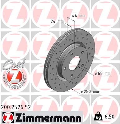 ZIMMERMANN Bremseskive 200.2526.52 Sports bremseskiver ZIMMERMANN Nissan LEAF SPORT COAT Z 200.2526.52