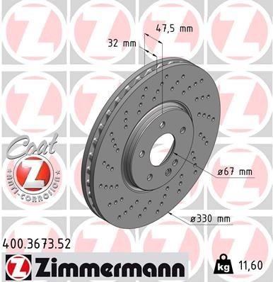 ZIMMERMANN Jarrulevy 400.3673.52 ZIMMERMANN 400.3673.52 MERCEDES-BENZ CLK Etujarrulevyt halvat