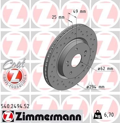 Δισκόπλακα ZIMMERMANN 540.2494.52 ZIMMERMANN SPORT COAT Z 540.2494.52 Δίσκοι φρένων SUZUKI GRAND VITARA 2007