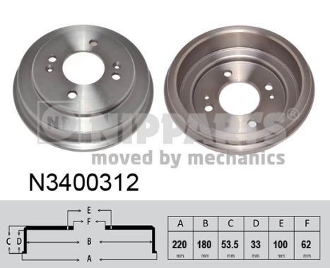 NIPPARTS Brake drum N3400312 N3400312 NIPPARTS drum brakes HYUNDAI