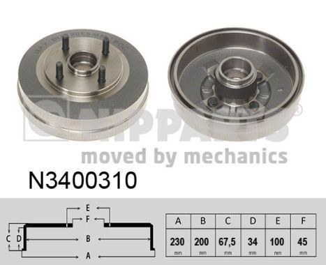 NIPPARTS Brake drum N3400310 KIA NIPPARTS brake drums N3400310