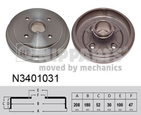 NIPPARTS Brake drum N3401031 N3401031 NIPPARTS brake drums for KIA