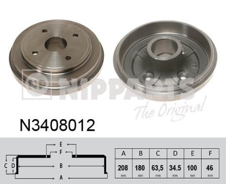 NIPPARTS Brake drum N3408012 N3408012 NIPPARTS brake drums for HYUNDAI