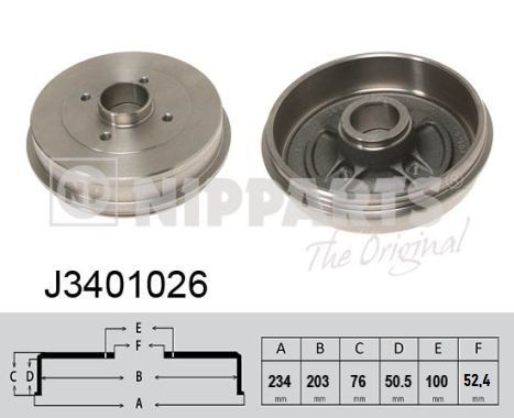 NIPPARTS Bremžu trumulis J3401026 Trumuļu bremzes NIPPARTS NISSAN J3401026