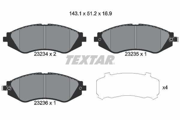 Bromsbelägg TEXTAR 2323401 TEXTAR 2323401 Bromsbelägg DAEWOO TACUMA 2006
