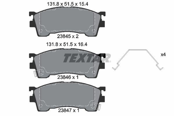 TEXTAR Pastilhas de travão 2384504 TEXTAR 2384504 Pastilhas de travão MAZDA 626 IV Sedan (GE) 2.0 D GLX Comprex (GEFP) 75 cv 1995