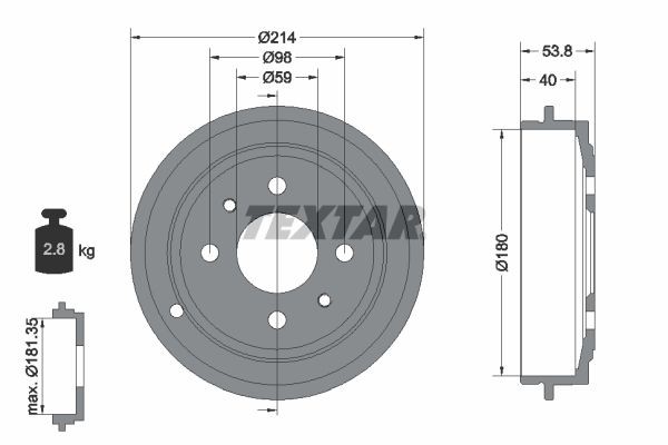 TEXTAR Brake drum 94014800 Fiat PALIO TEXTAR drum brake 94014800