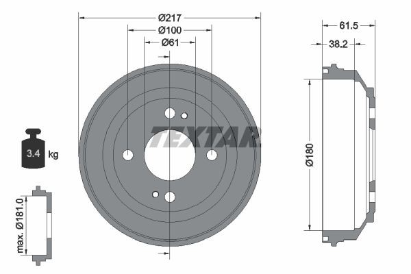 TEXTAR Bremsetromle 94017500 TEXTAR 94017500 Bremsetromler Rover 800 XS billig