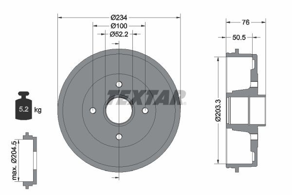 TEXTAR Bremsetromle 94019700 Bremsetromler TEXTAR Renault TWINGO 94019700