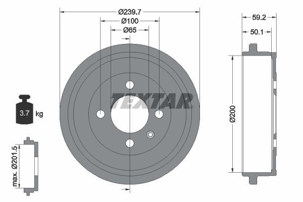 Bremstrommel TEXTAR 94022800 TEXTAR 94022800: Bremstrommeln Volkswagen LUPO 2006