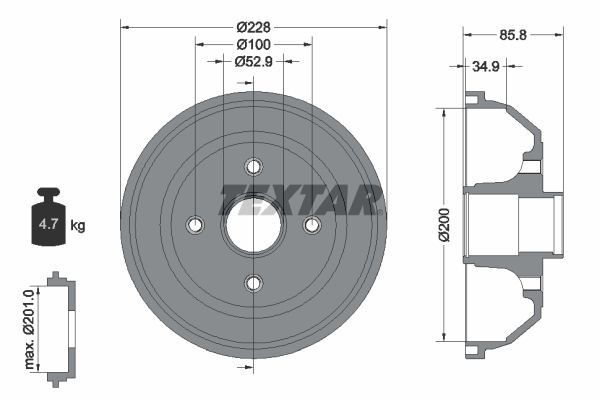 TEXTAR Bremstrommel 94024100 Bremstrommeln TEXTAR Opel KARL 94024100