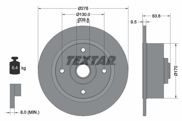 Disque de frein TEXTAR 92010300 TEXTAR 92010300 Disques de frein Volkswagen COCCINELLE 2003