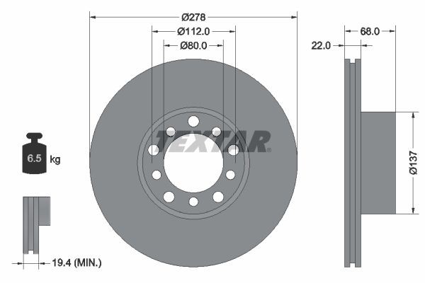 TEXTAR Remschijf 92020400 TEXTAR 92020400 Remschijf Mercedes W126 originele prijs