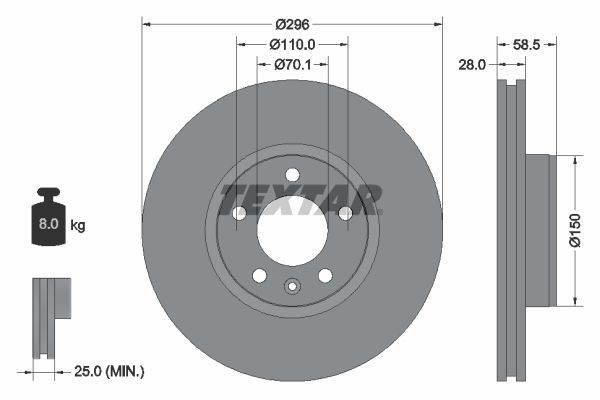 TEXTAR Remschijf 92057700 TEXTAR 92057700 Remschijven VAUXHALL Carlton Mk3 Sedan (V87) goedkoop