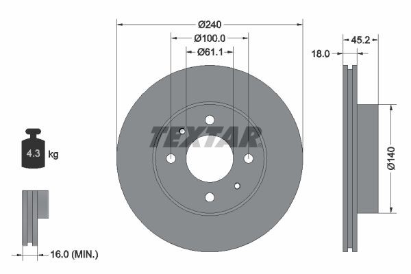 TEXTAR Piduriketas 92063200 TEXTAR 92063200 Piduriketas NISSAN Sunny Sedaan (N14) 1.6 111 hj 1993