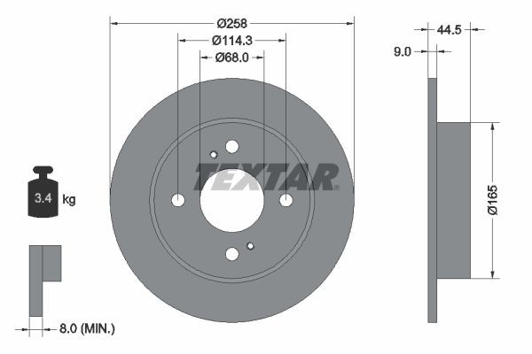 Remschijf TEXTAR 92080200 TEXTAR 92080200: Schijfremmen Nissan SENTRA 2002