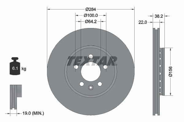 TEXTAR Bromsskiva 92103400 TEXTAR 92103400 Bromsskiva MG MG 6 Sedan 1.8 133 hk 2016