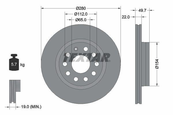 TEXTAR Bremsscheibe 92120700 Bremsscheiben TEXTAR Volkswagen T-ROC 92120700