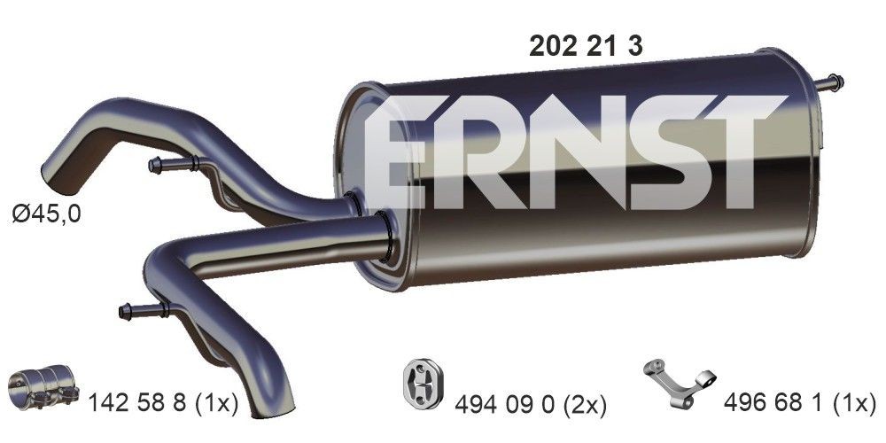 Panela de escape traseira ERNST 202213 ERNST 202213 Silenciador traseiro universal e desportiva Audi Q5 2011