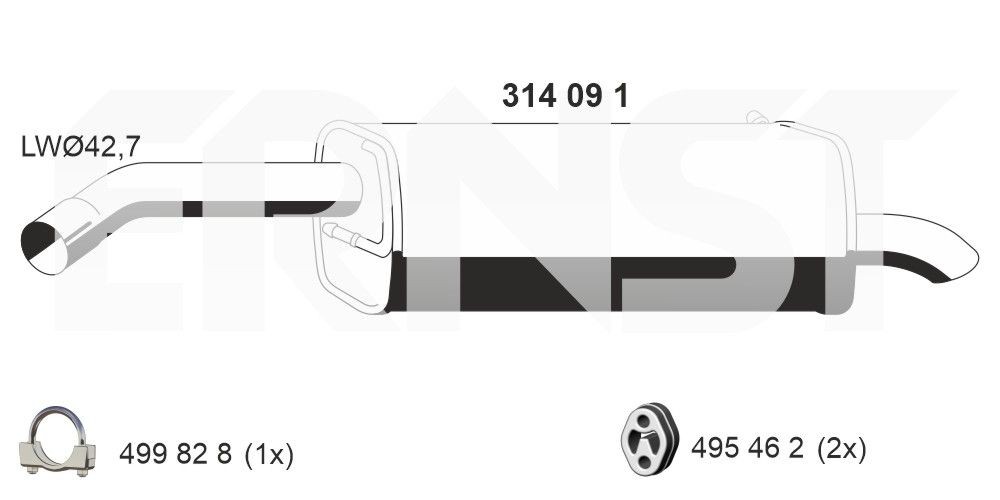 ERNST Bagpotte 314091 ERNST 314091 Ford Fiesta Mk6 Van Udstødning bagpotte pris