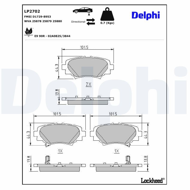 DELPHI Piduriklotsid LP2702 DELPHI LP2702 Piduriklotsid MAZDA 3 Sedaan (BM, BN) 2.0 165 hj 2017